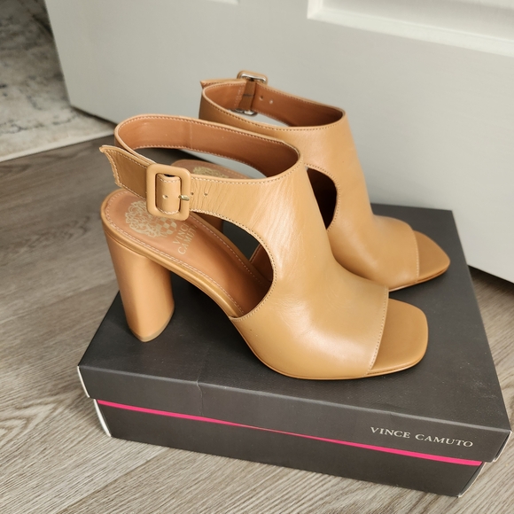 Vince Camuto Tan Leather Open-Toe Block Heel Slingbacks main image 5